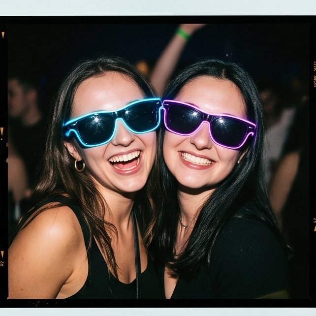Friends wearing Sunglasses At Night at a party