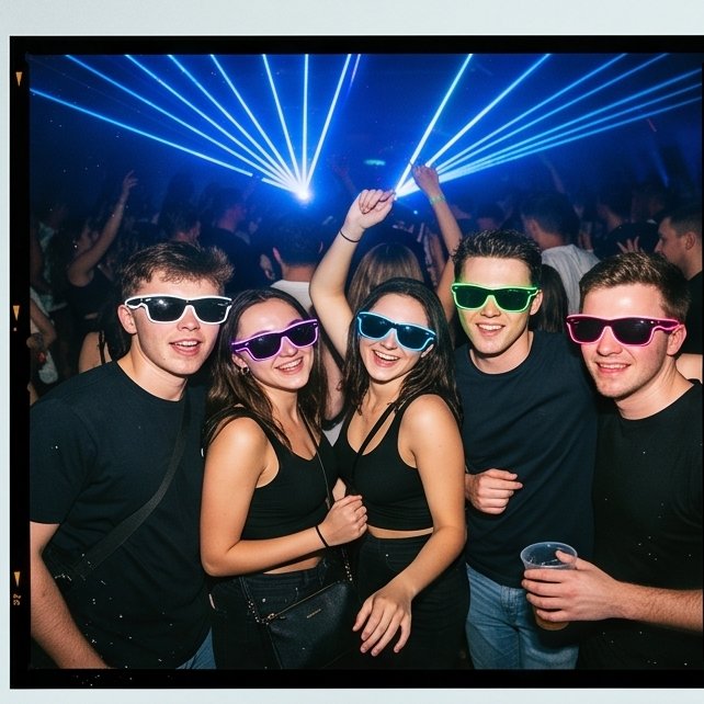 Friends wearing Sunglasses At Night at a party