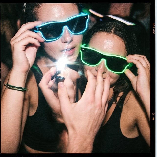 Friends wearing Sunglasses At Night at a party