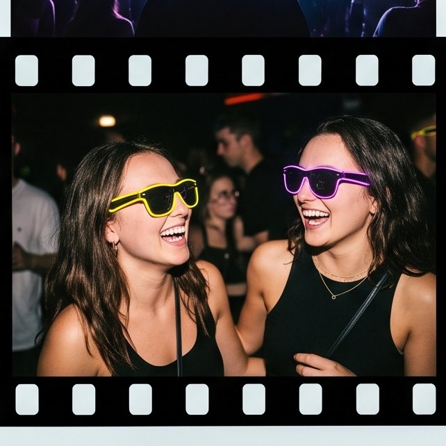 Friends wearing Sunglasses At Night at a party